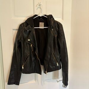 Free People Black Leather Style Jacket with Gold Zippers